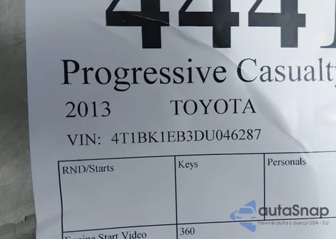 2013 Toyota Avalon Xle Premium z USA, uszkodzony, nr VIN 4T1BK1EB3DU046287